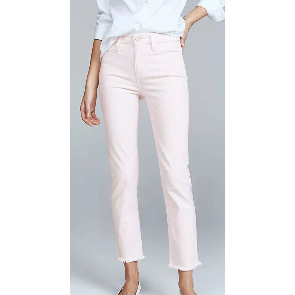 PAIGE Hoxton Straight Ankle Jeans Size 26 Baby Pink Stretchy Raw hem $209